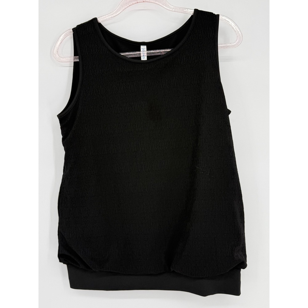 Jouica Womens Black Textured Crinkle Sleeveless Tank Top Banded Hem Size Medium